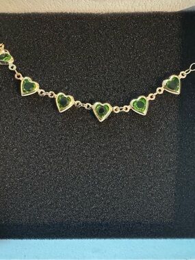 Green Heart Link Anklet- Women Jewelry